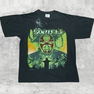 Vtg 1999 Soulfly Tribe World Noise T-Shirt L Blue Grape Made in USA Distressed